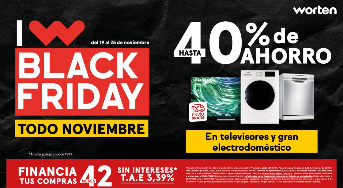 WORTEN: HASTA 40% DE AHORRO EN TV Y GRANDES ELECTRODOMÉSTICOS